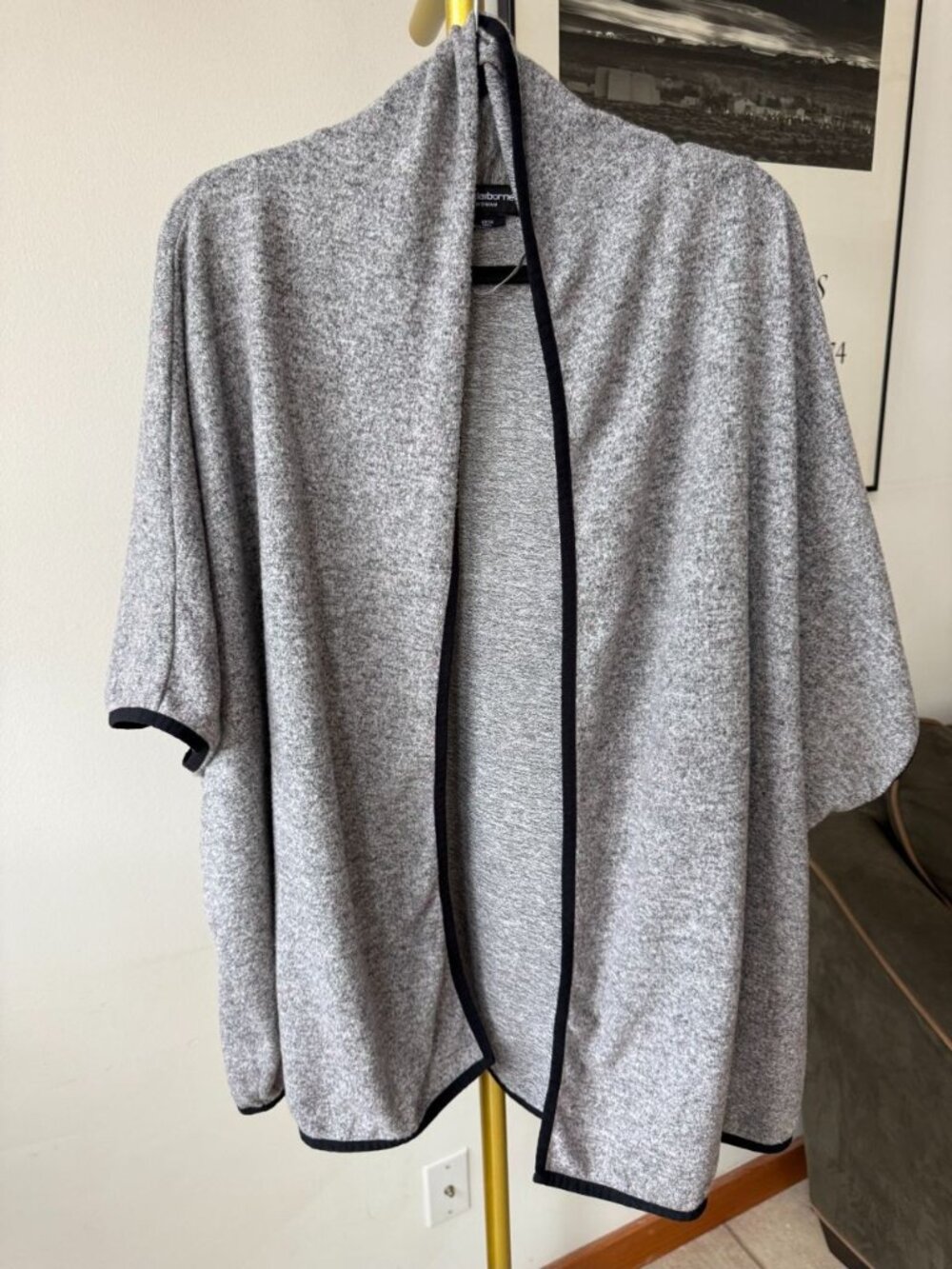 Liz Claiborne Women 1X Open Front Kimono Cardigan Gray Lightweight 1081